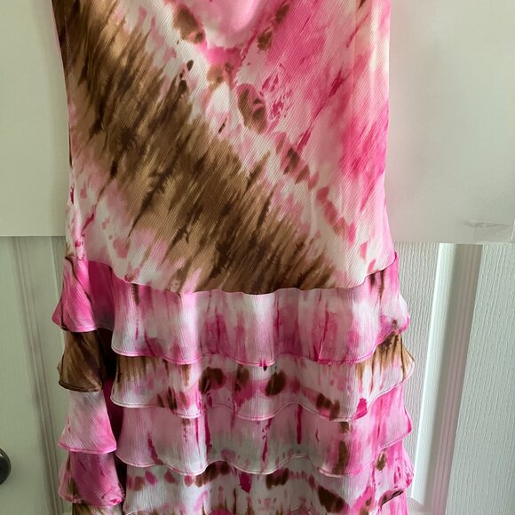JOSEPH RIBKOFF Multicolored Pink Brown & White Dress Size 8 Ruffle Layer Look. - Picture 3 of 10